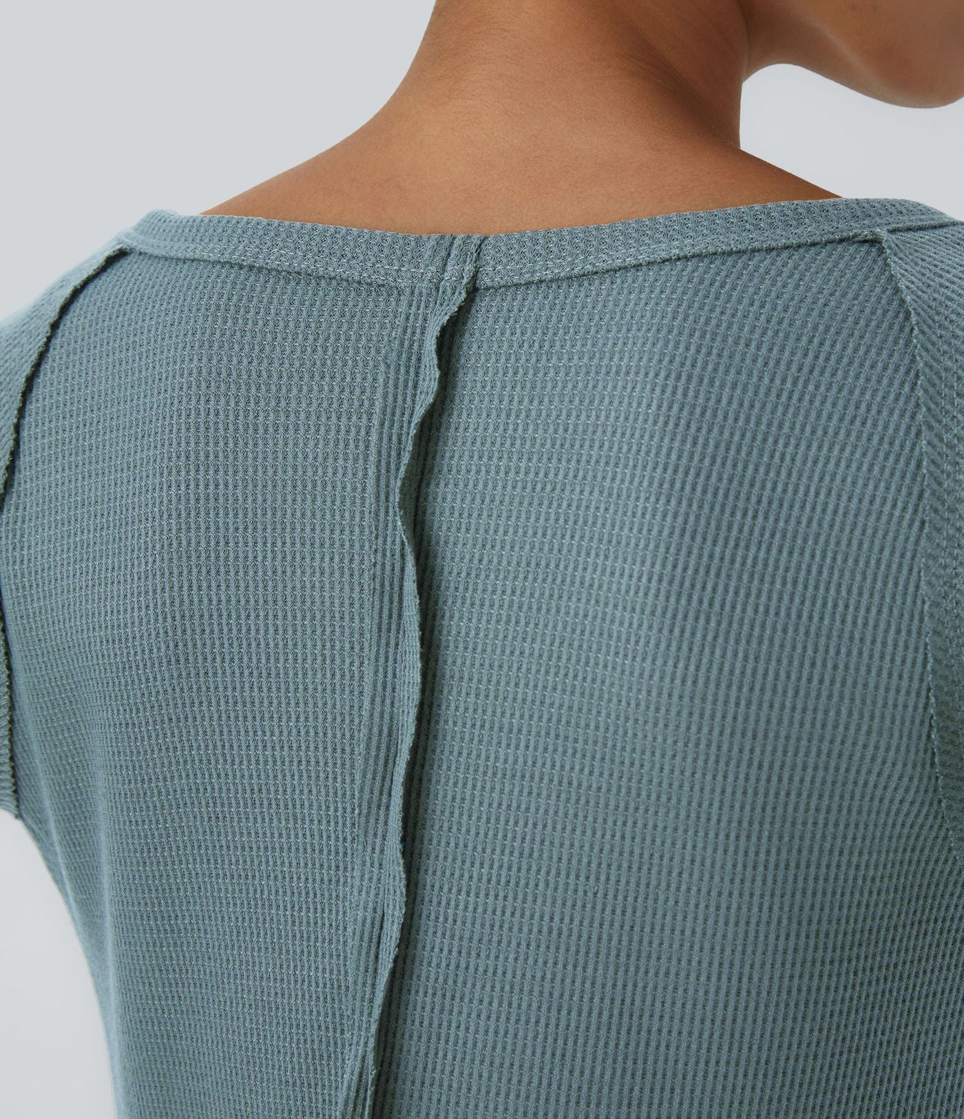 Robe Sweatshirt Casual Col Bateau Manches Raglan Avec Trous Pour Les Pouce Ourlet Fendu en Waffle