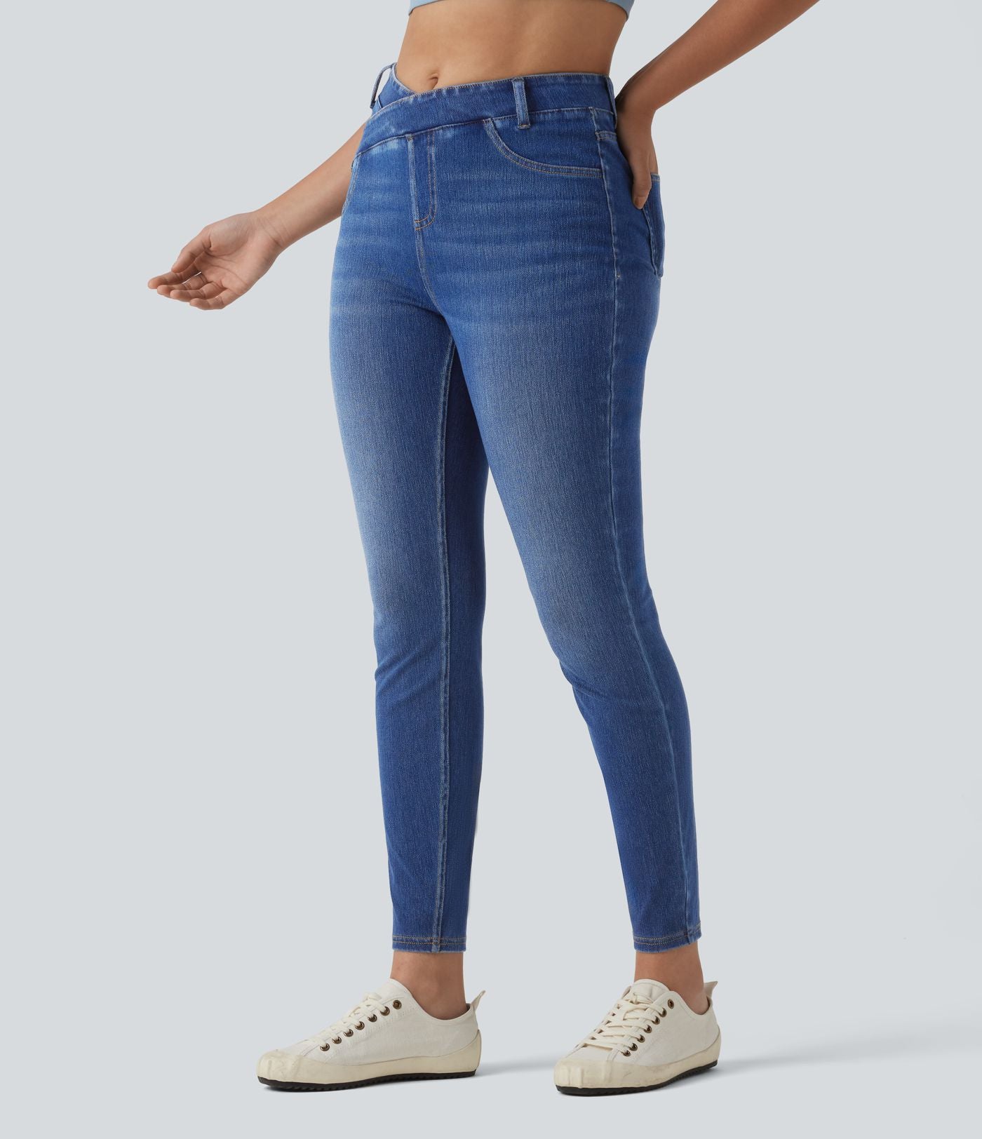 Halara Flex™ Jean 7/8 slim asymétrique taille haute croisée avec poches