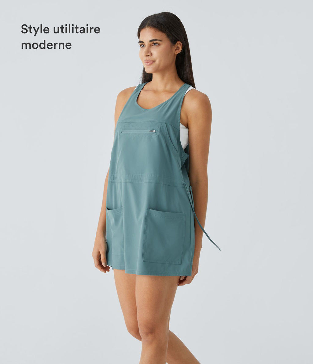 Breezeful™ Robe Sport Randonnée Mini Séchage Rapide 2 Pièces Dos Nu Poches Multiples Cordon de Serrage