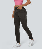 Halara Flex™ Jean Slim Taille Haute avec Bouton Fermeture Éclair Tricot Extensible Multipoches