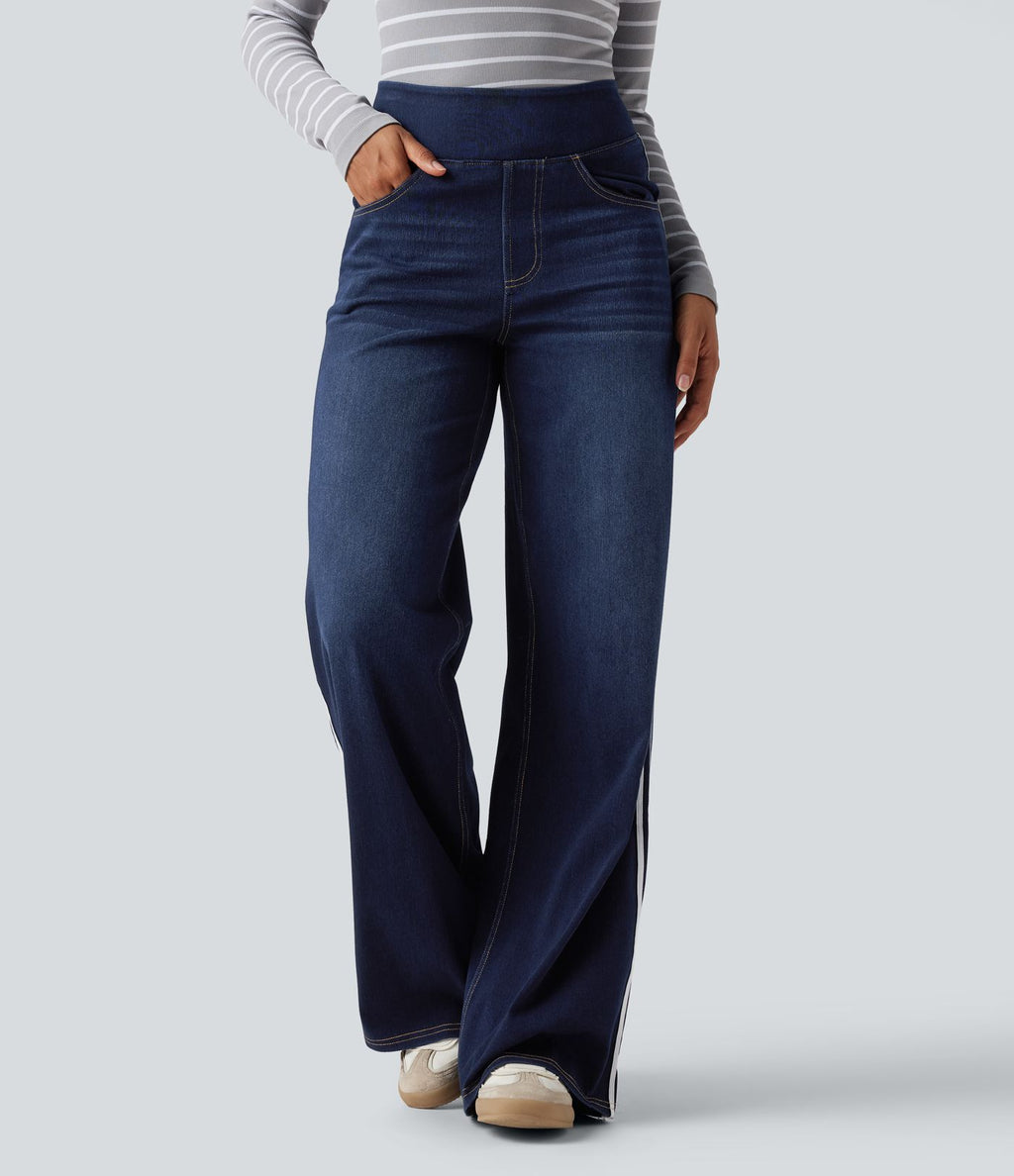 Halara Flex™ Jean large fluide délavé taille haute à rayures avec poches