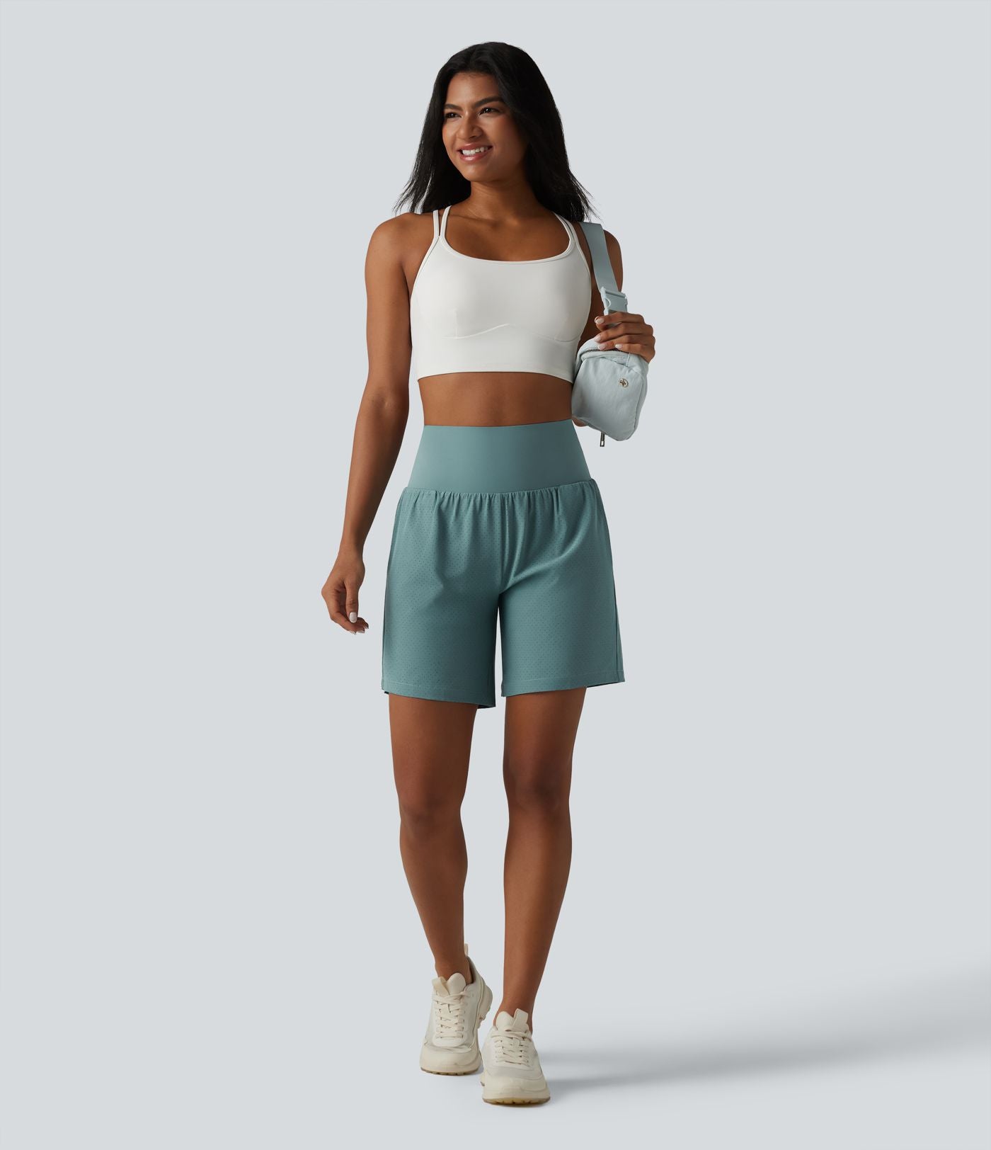 Short de yoga 2 en 1 à taille très haute, effet ventre plat, séchage rapide, 17,5 cm, avec poches