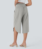 Pantalon capri de vacances Breezeful™ taille haute croisée avec poches latérales, fente et séchage rapide