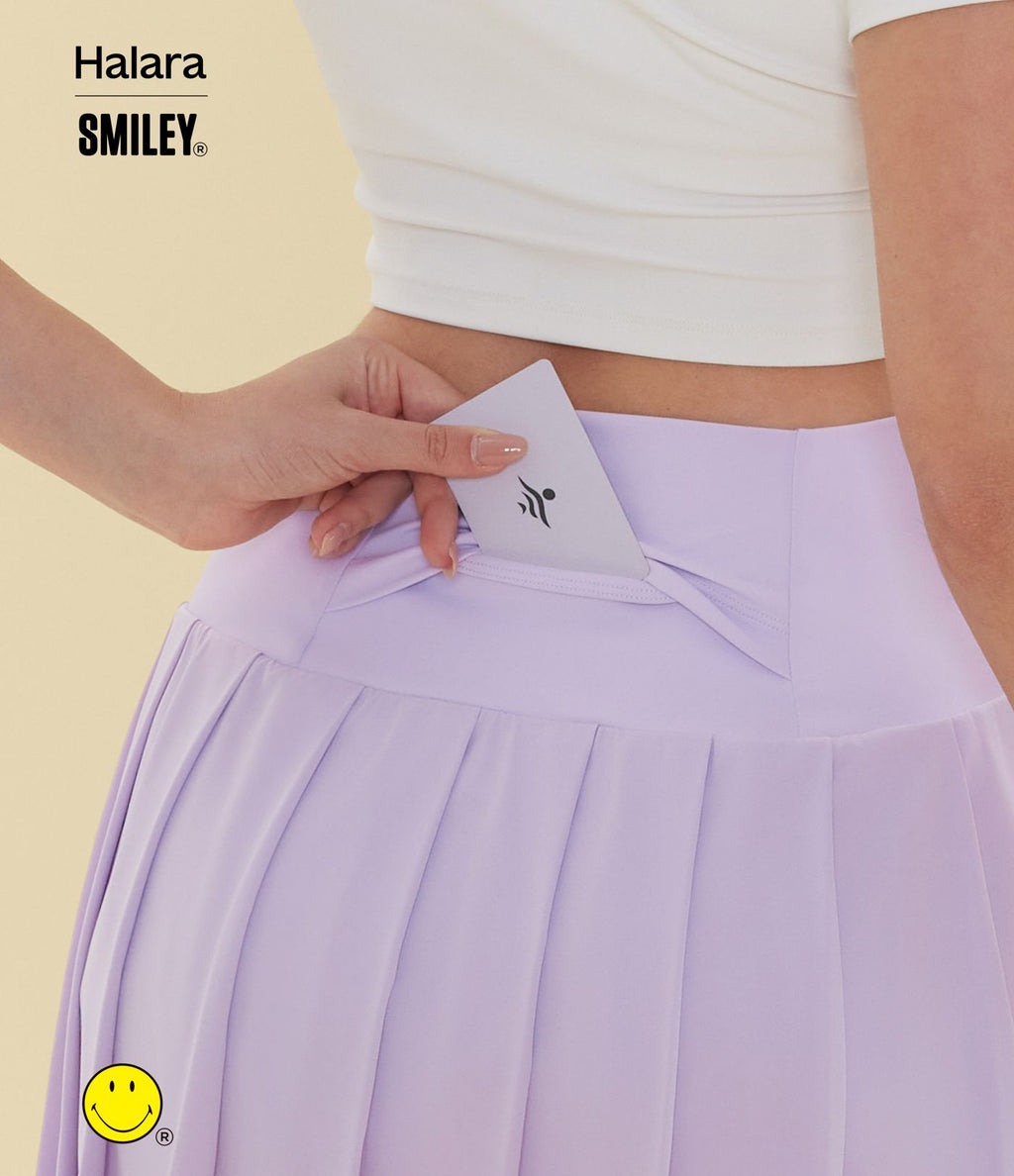 Jupe mini de danse plissée 2-en-1 Halara X Smiley® Breezeful™ taille haute à ourlet asymétrique séchage rapide avec poches
