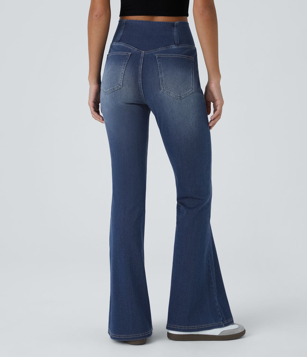Halara Flex™ Jean Évasé à Taille Haute avec Poche Crossover Tissu Élastique Lavé