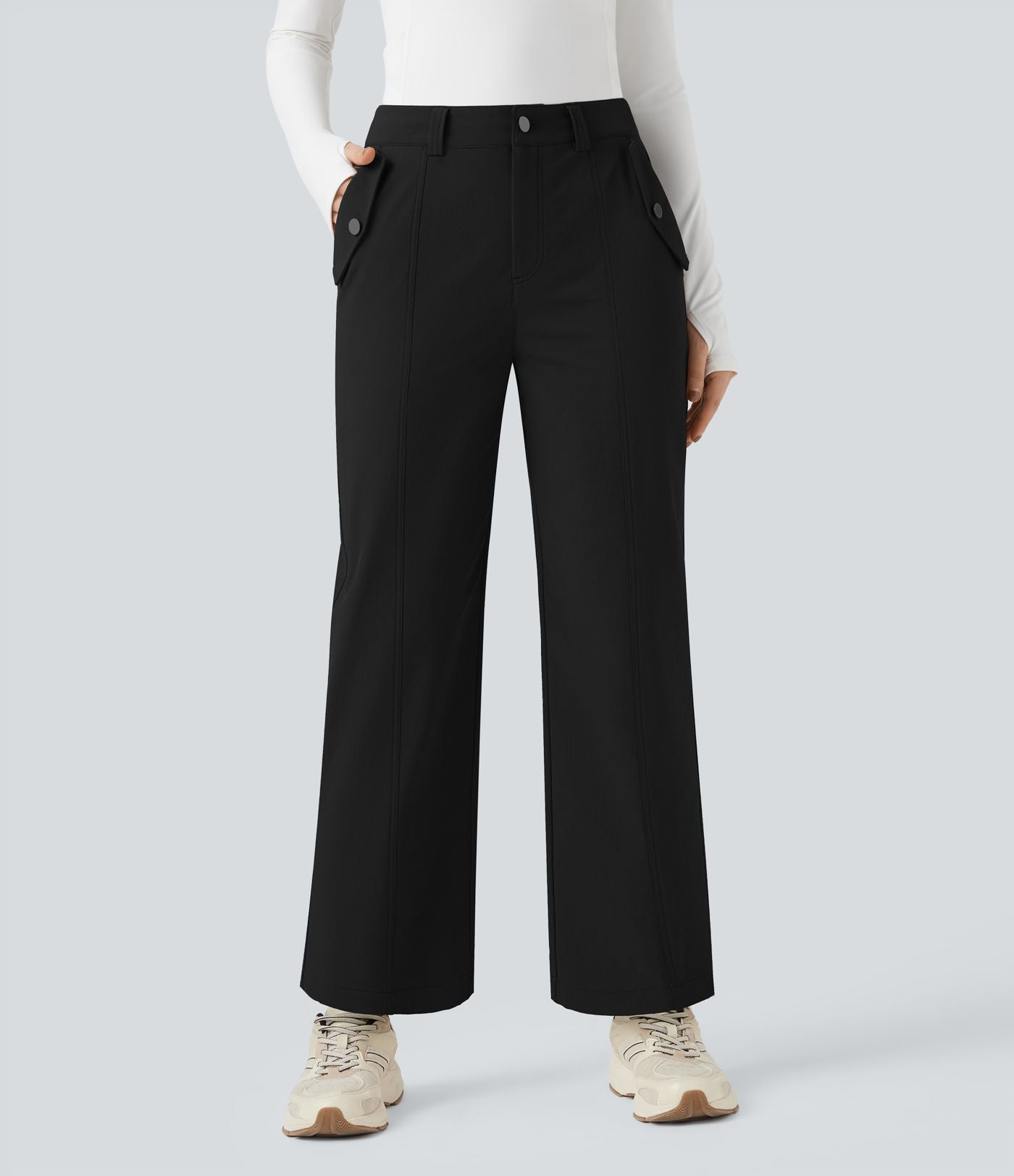 Pantalon de randonnée droit déperlant taille mi-haute avec poches