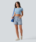 Halara Flex™ Short en denim taille mi-haute ourlet retroussé 12,5 cm avec poches