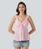 Débardeur décontracté froncé avec cordon de serrage, broderie anglaise et soutien-gorge intégré