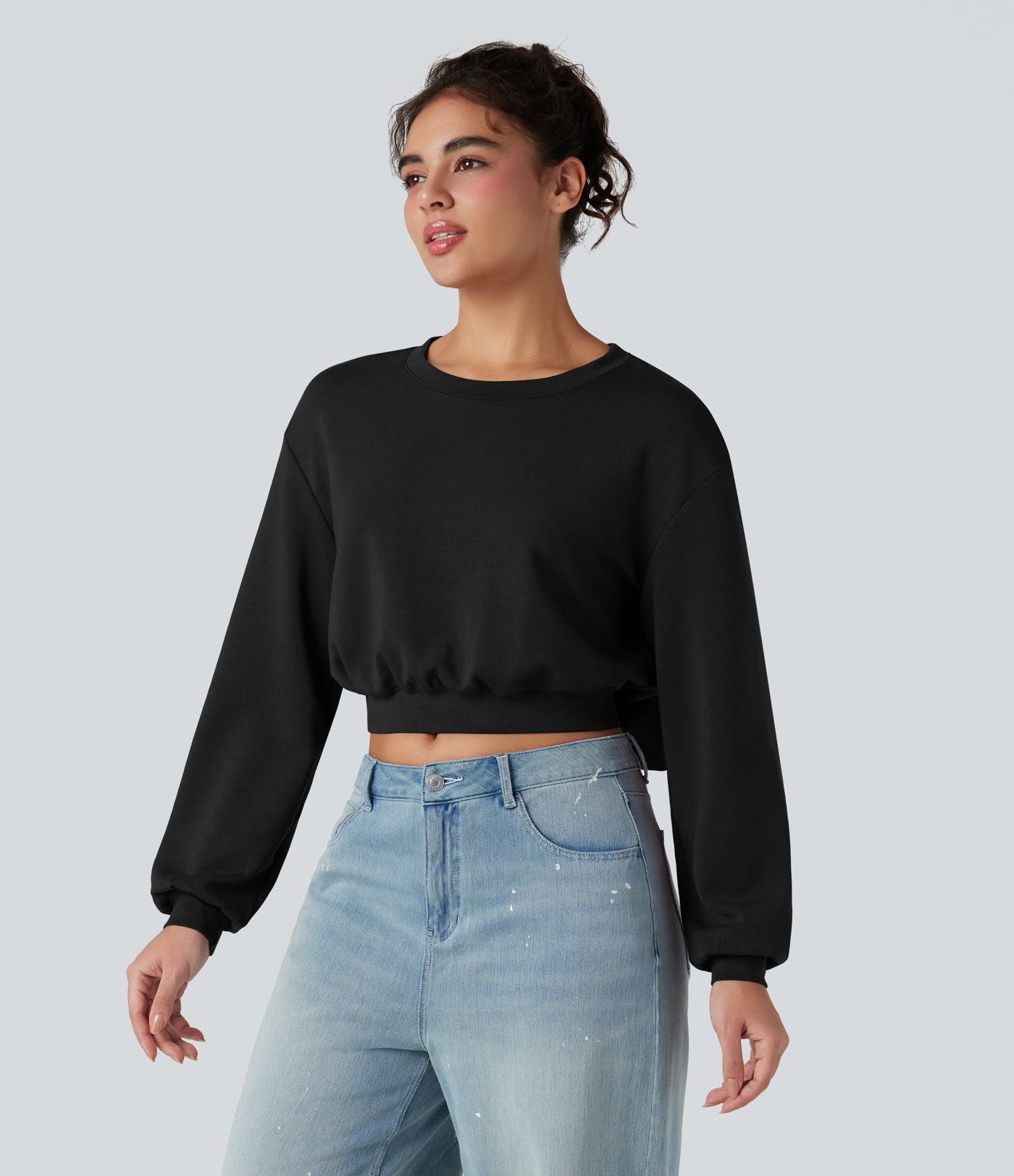 Sweat-shirt décontracté SpacerTek™ court, manches longues, col rond avec nœud dans le dos