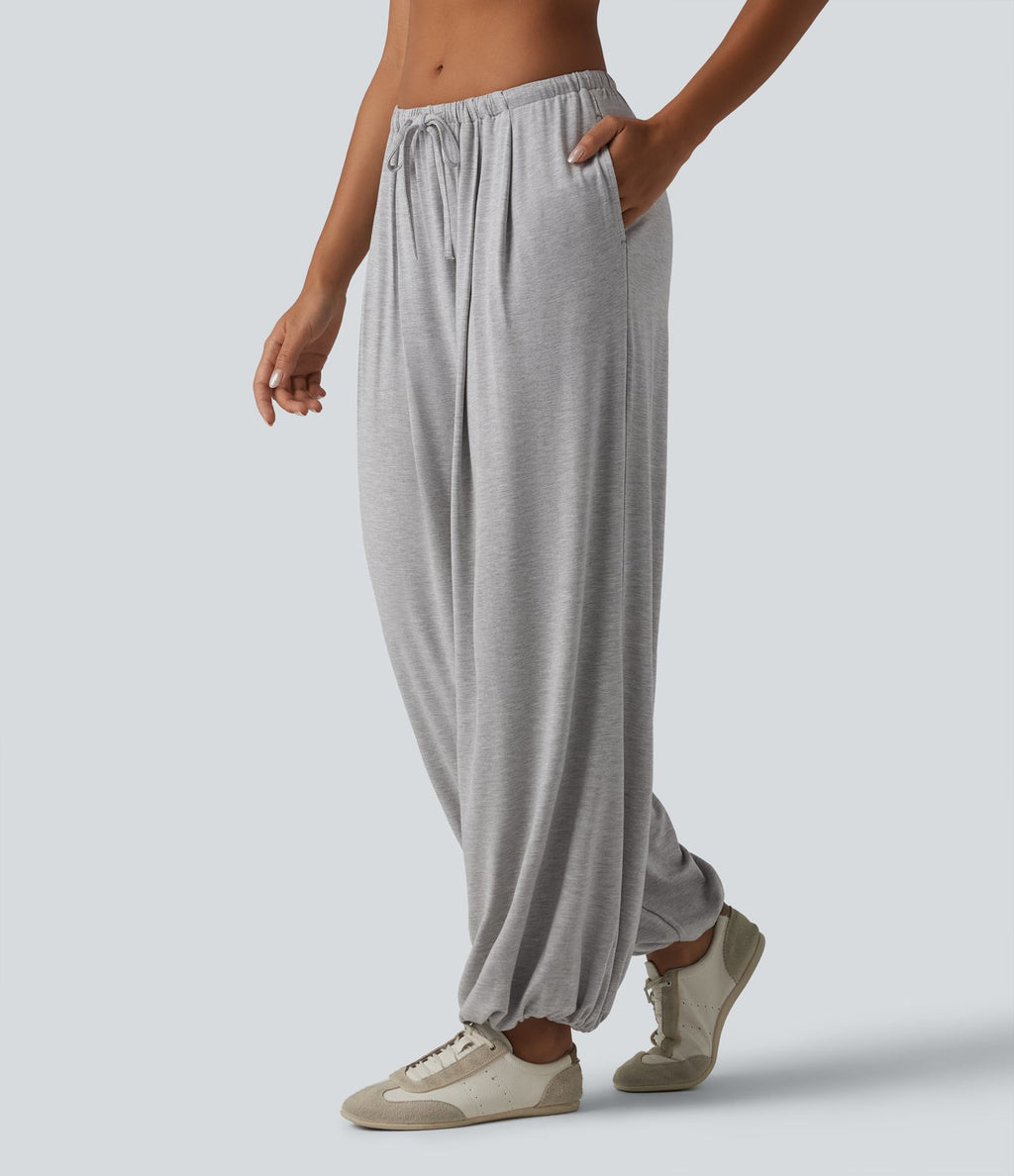Jogging casual coupe ballon taille mi-haute avec cordon de serrage et poches