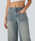 Jean large délavé Halara Flex™ taille mi-haute avec poches