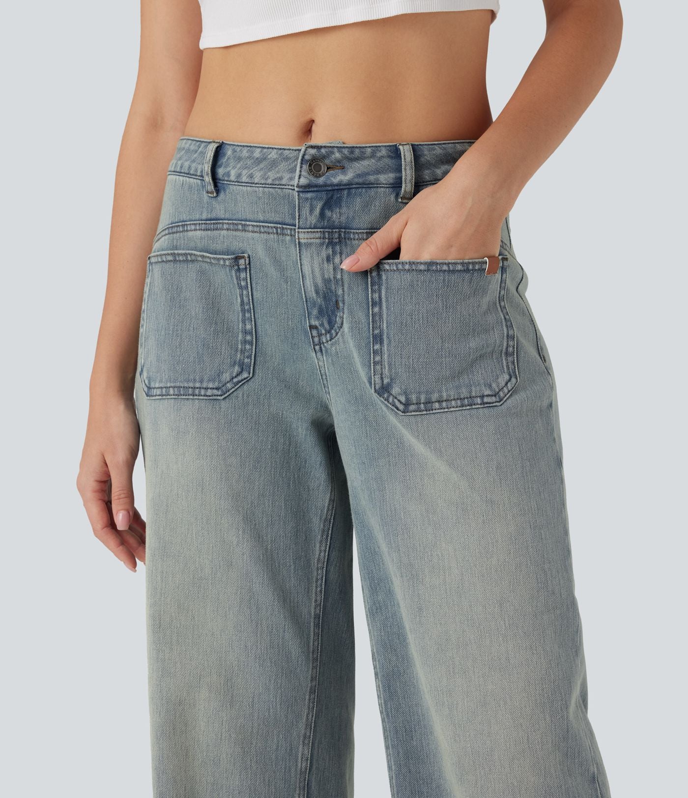 Jean large délavé Halara Flex™ taille mi-haute avec poches