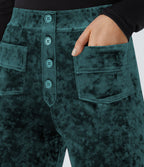 Pantalon en Velours Taille Haute avec Bouton Multipoches Droites