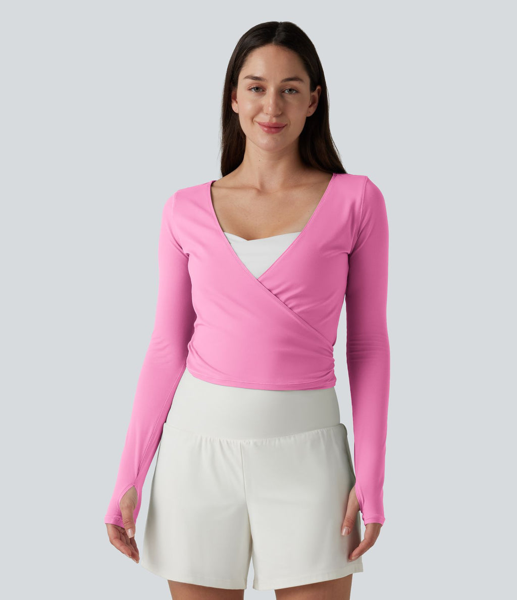 Haut casual SoftlyZero™ cache-cœur à manches longues avec passe-pouces, protection solaire UPF 50+