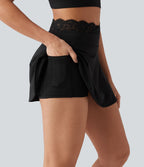 Jupe-short de tennis mini taille haute SoftlyZero™ Airy effet frais InstantCool avec dentelle contrastée, poches et protection solaire UPF50+