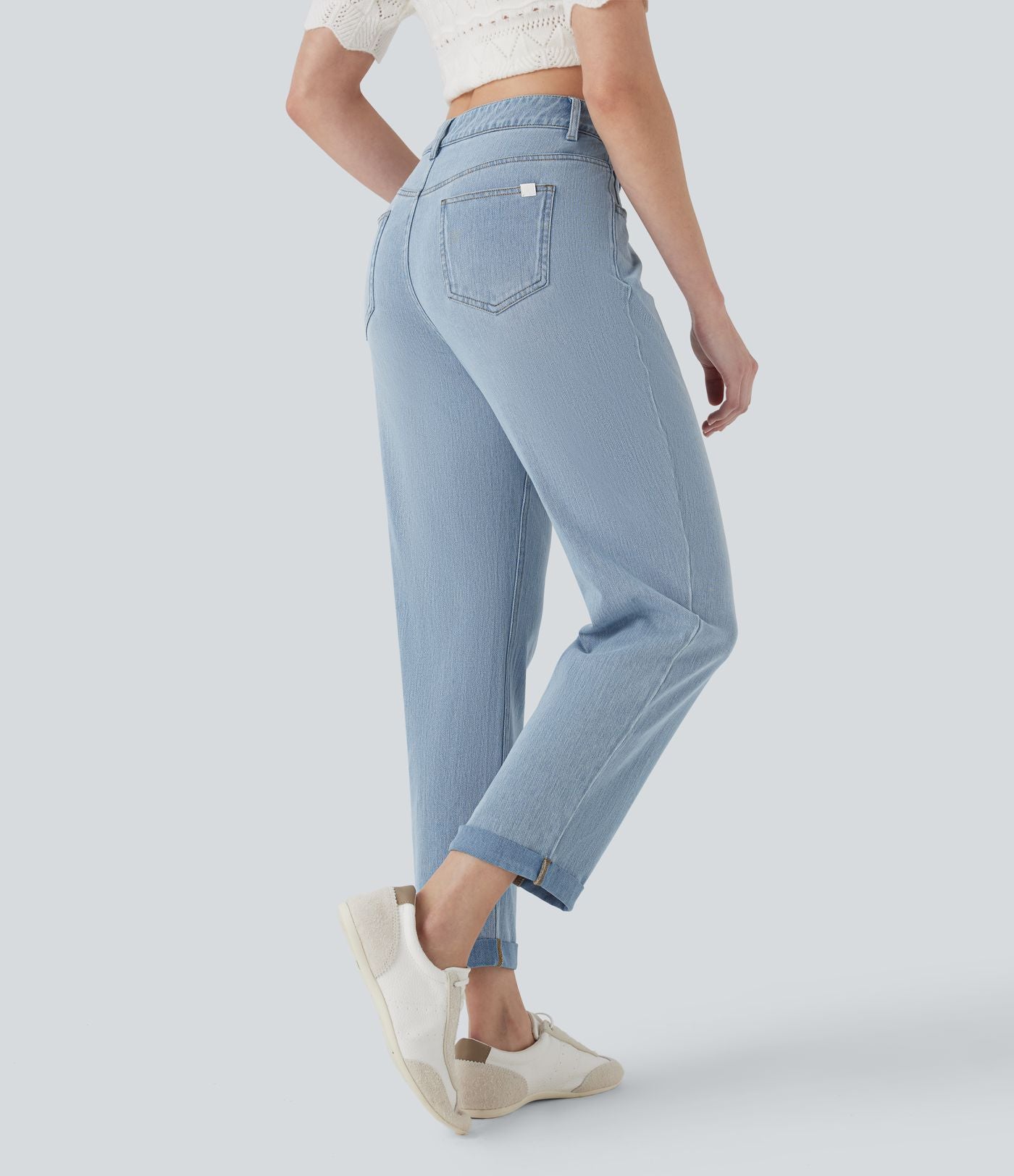Jean 7/8 décontracté délavé taille mi-haute à jambe droite Halara Flex™ avec poches