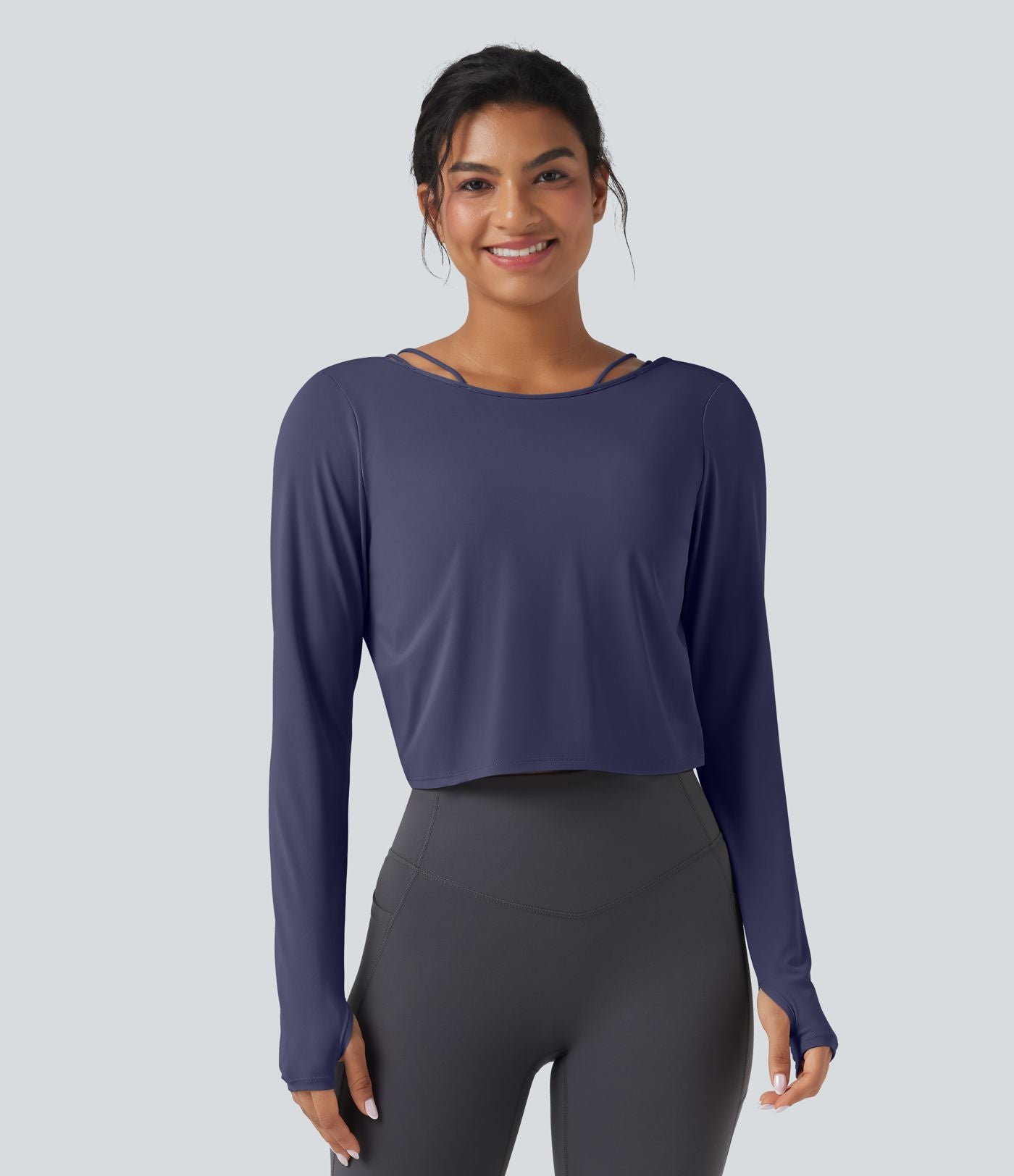 Top de sport yoga SoftlyZero™ QuickDry 2-en-1 dos nu torsadé manches longues avec trous pouces