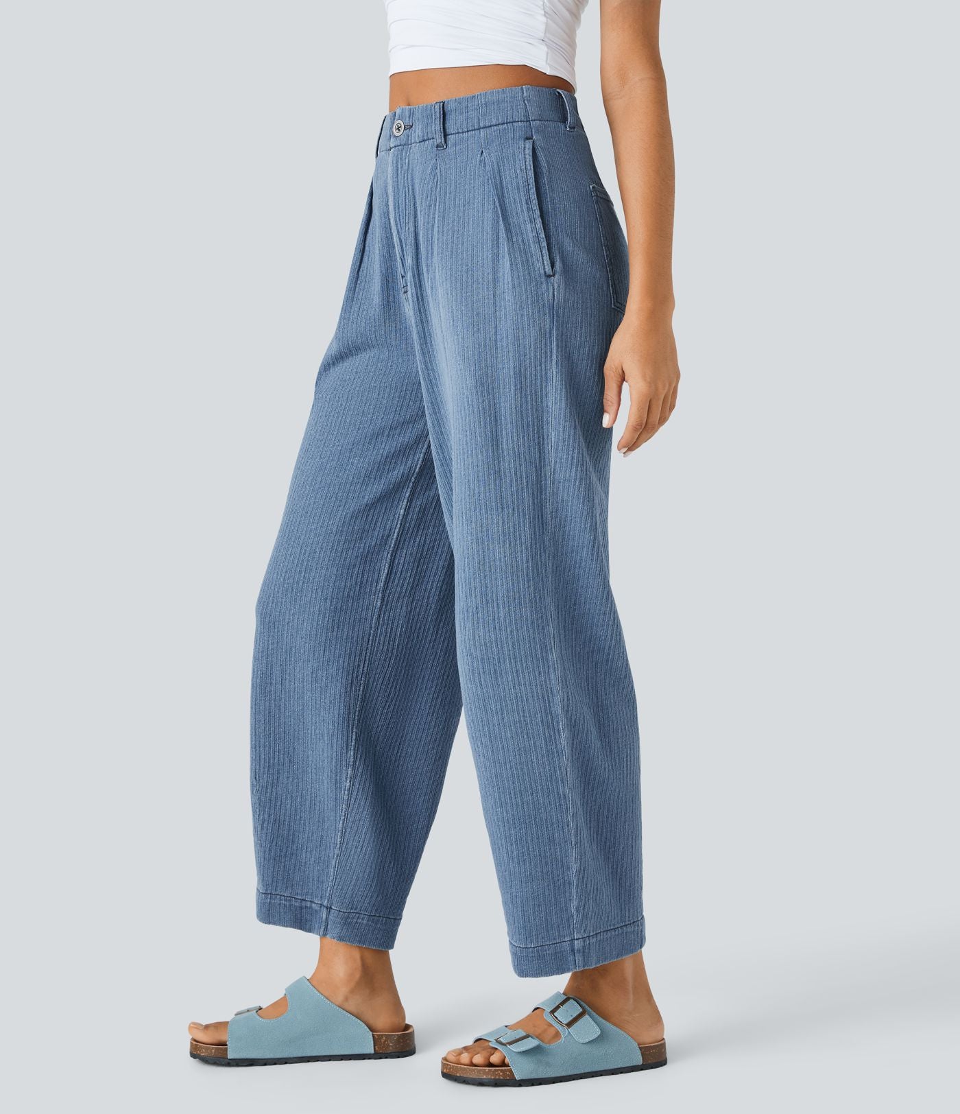 Jean carotte 7/8 casual délavé Halara Flex™ taille mi-haute avec poches