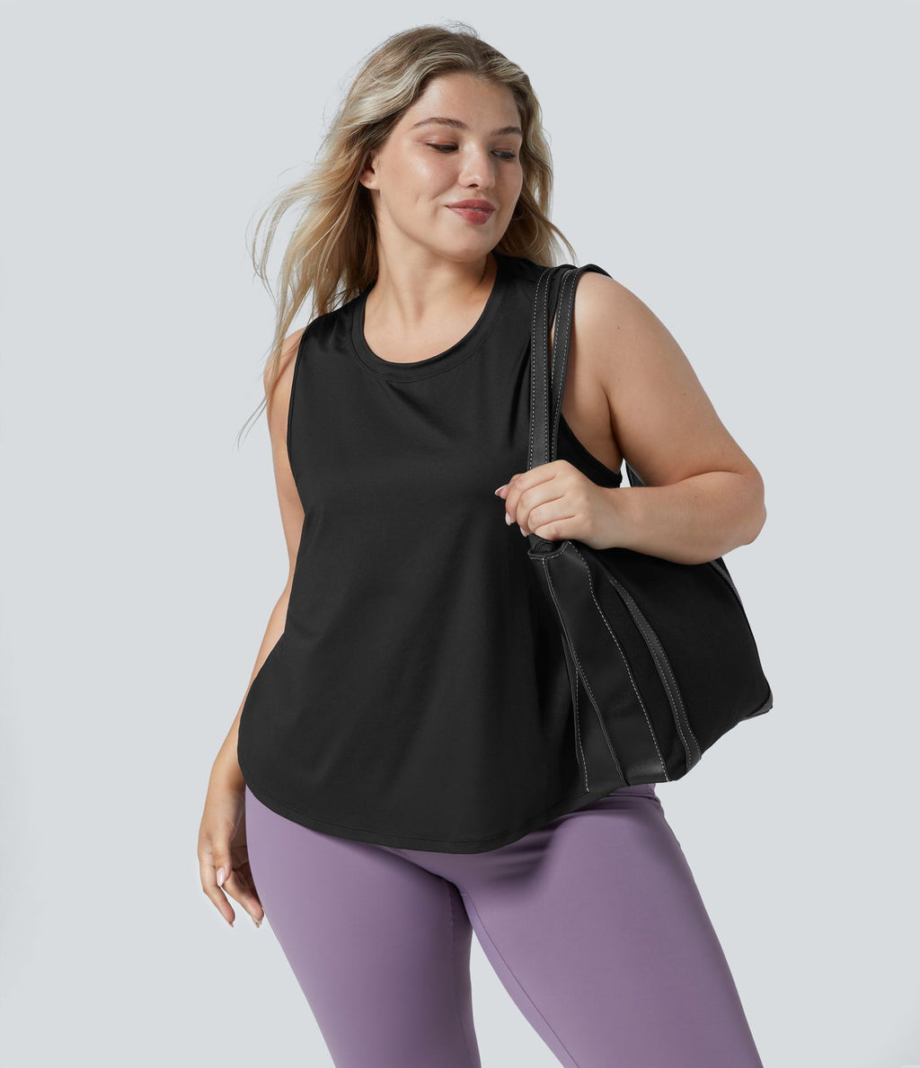 Débardeur de Yoga Grande Taille avec Découpe et Ourlet Croisé Uni