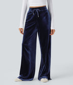 Pantalon décontracté large en velours, taille haute, avec cordon et poches