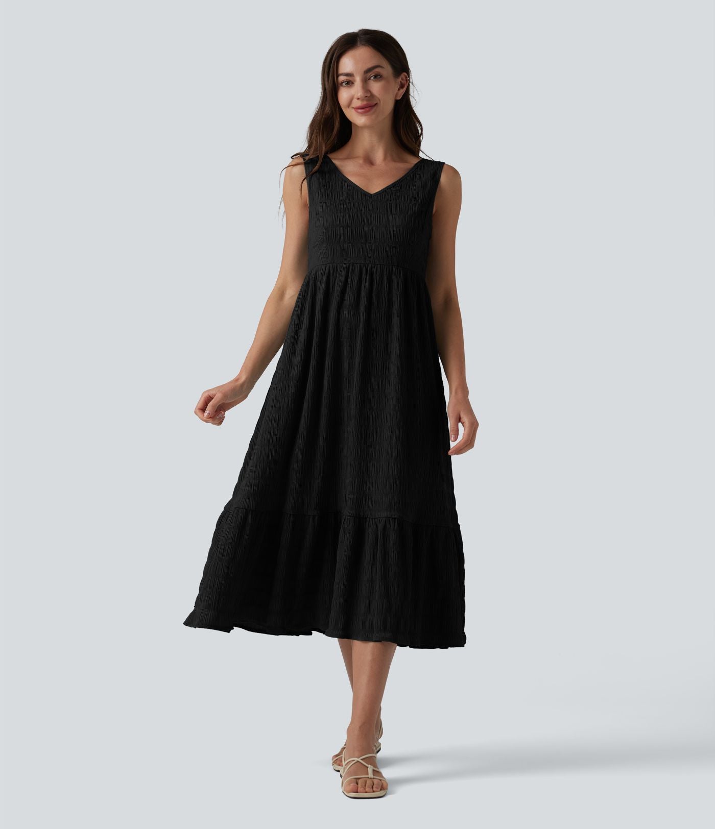 Robe midi décontractée sans manches à col en V
