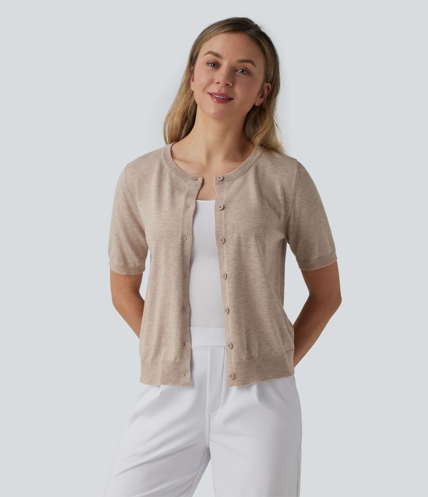 Gilet de travail col rond manches courtes mélange laine