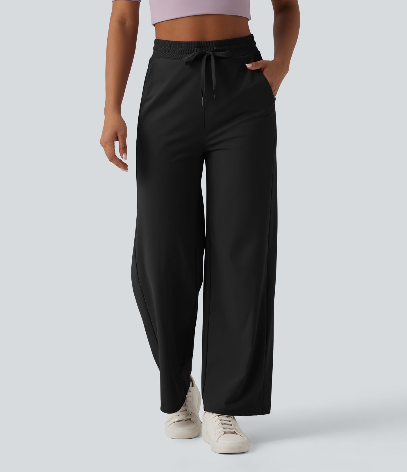 Pantalon ample décontracté SoftlyZero™ Airy taille haute avec cordon de serrage côtes contrastantes effet frais InstantCool et poches, protection solaire UPF50+