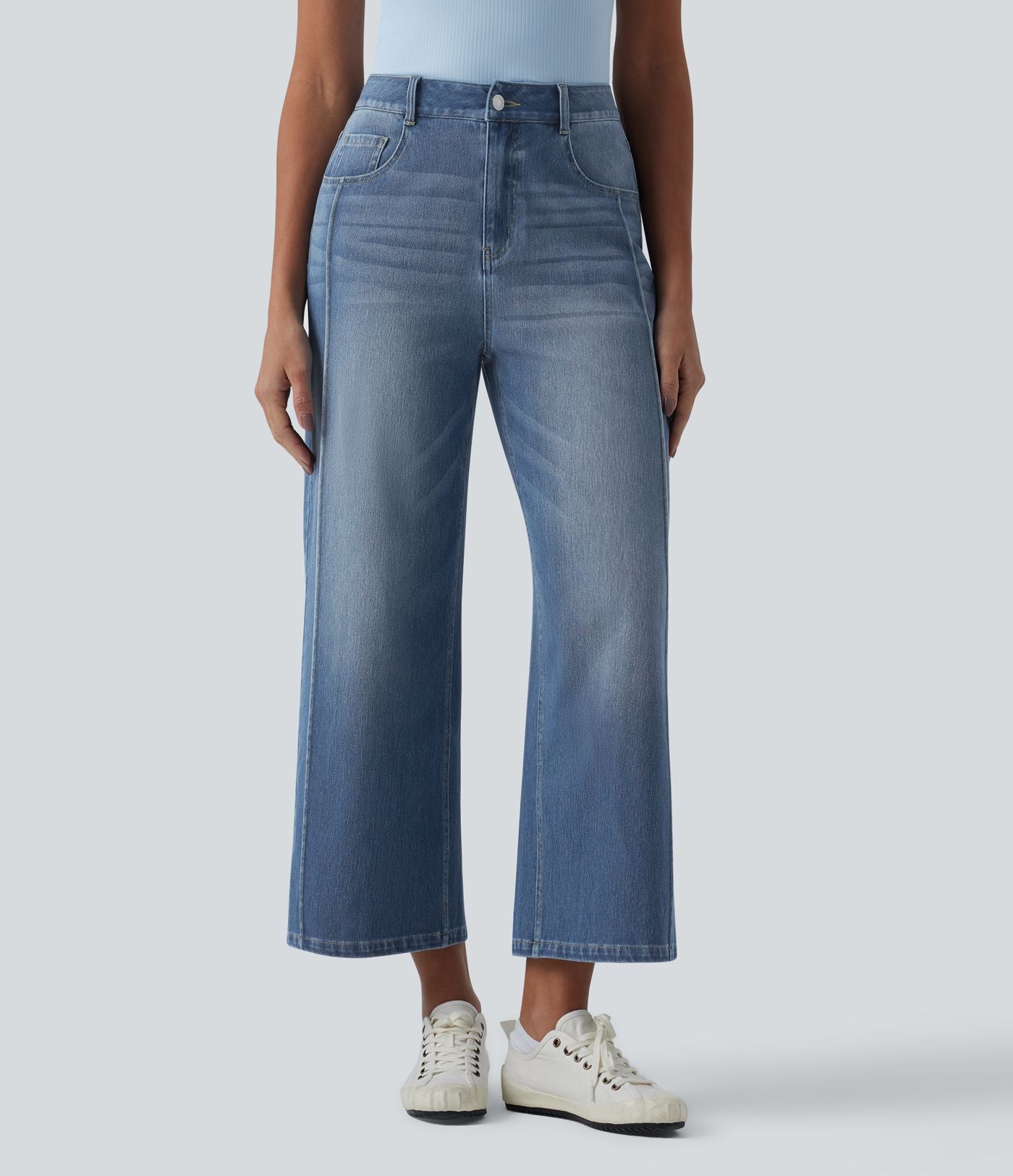Jean 7/8 baggy décontracté délavé taille haute avec poches Halara Flex™