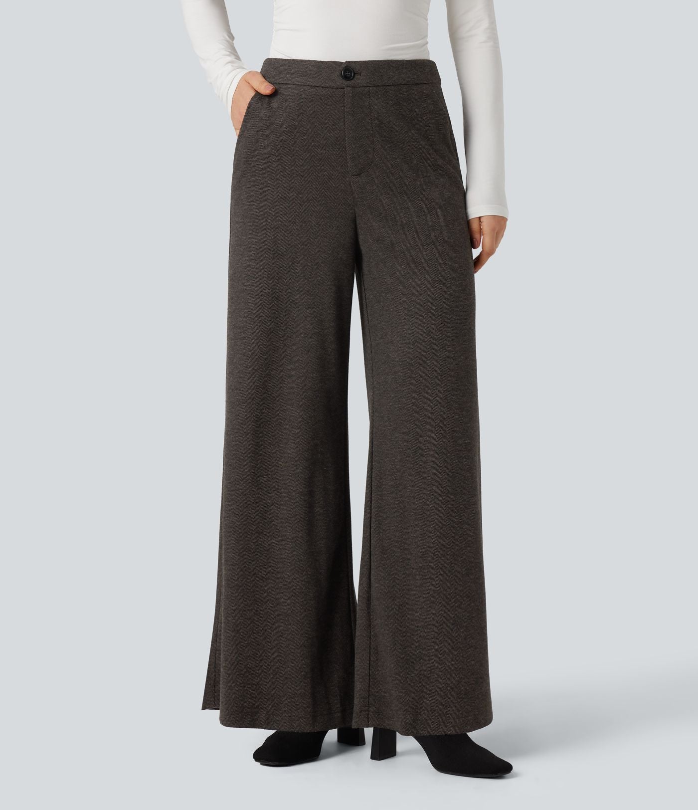 Pantalon tailleur large chevrons taille haute avec poches