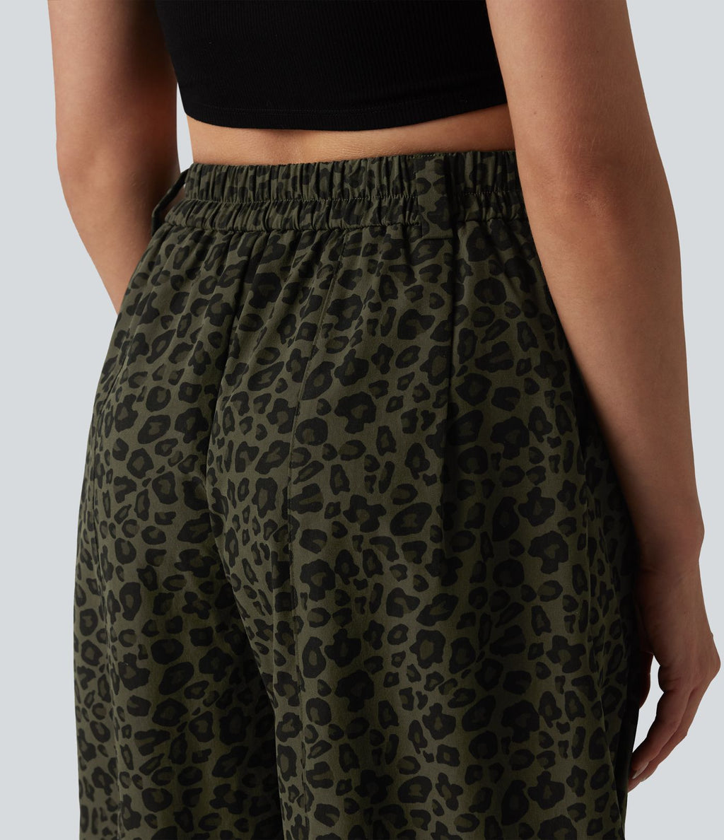 Pantalon léopard décontracté taille mi-haute et jambes fuselées avec poches
