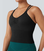 Débardeur yoga dos nu croisé froncé bretelles doubles longueur allongée sans couture OneForm Seamless Flow