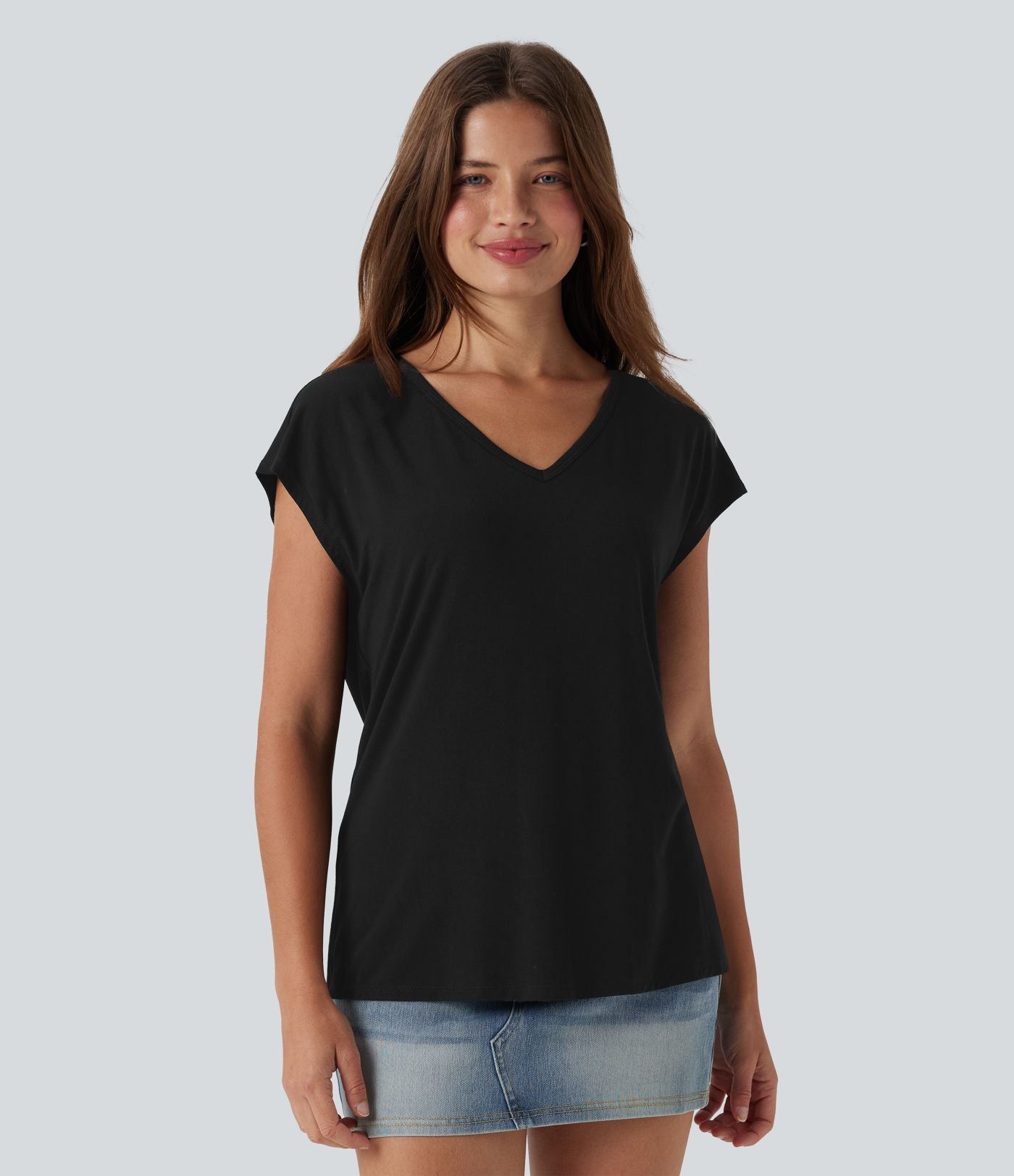 T-shirt casual col V manches courtes