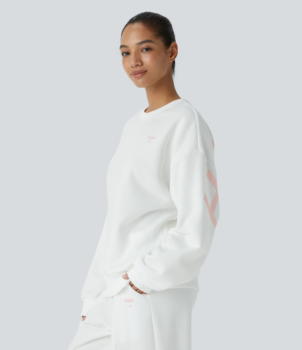 Sweat-shirt décontracté Halara oversize en polaire avec lettrage brodé et bords côtelés contrastés