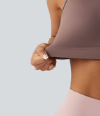 Brassière de sport d'entraînement maintien moyen col U dos nu avec boucle ajustable et [coque moulée 3D]