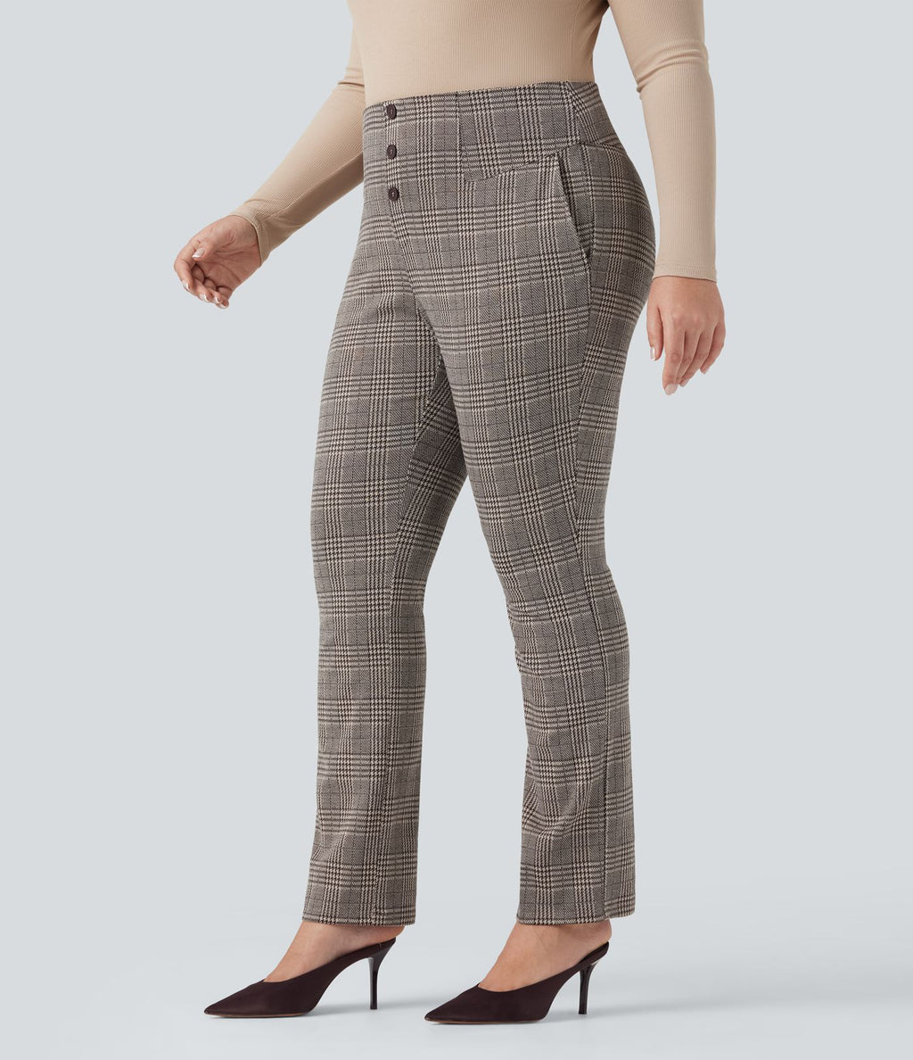Pantalon tailleur skinny Halara Flex™ grande taille taille haute pied-de-poule à carreaux avec poches