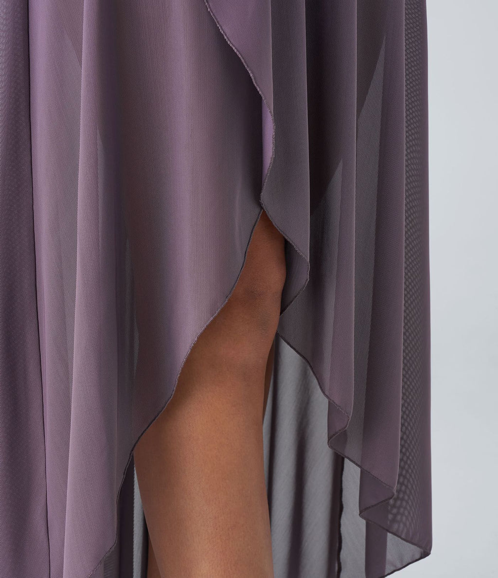 Jupe Longue Fluide Taille Haute à Volants 2 en 1 Poche Latérale Évasée en Mesh Casual Quotidien