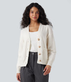 Cardigan tailleur col V manches longues avec poches