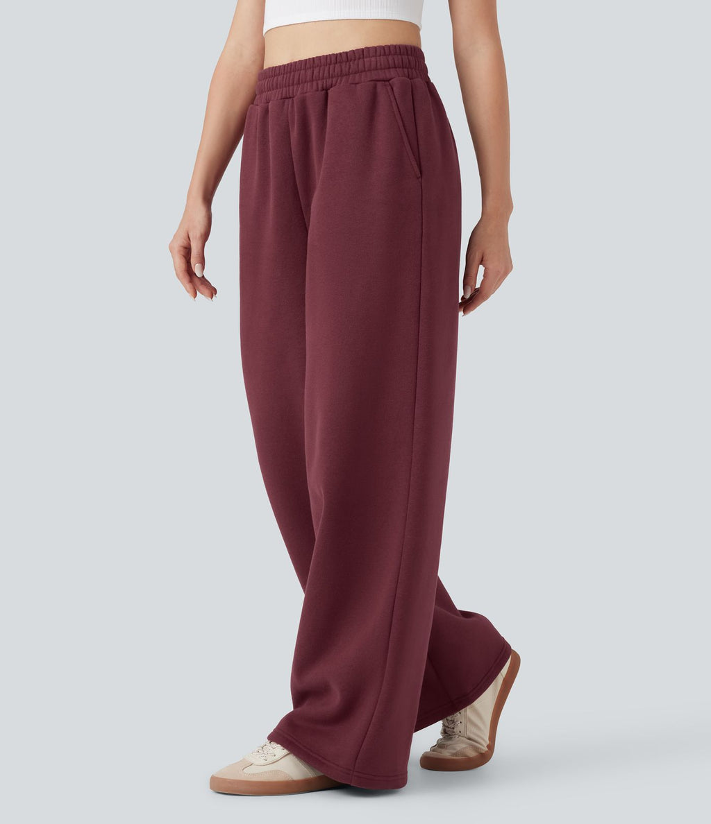 Pantalon jogging molleton coton taille haute avec cordon de serrage et poches