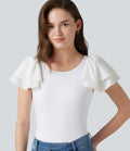Blouse décontractée col rond à manches à volants étagées