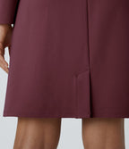 Robe de travail mini ajustée col rond à épaulettes à manches longues et ourlet