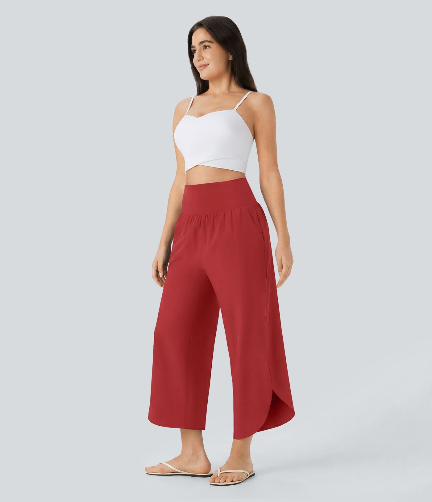 Pantalon fluide resort Breezeful™ à séchage rapide, coupe fendue et effet ventre plat