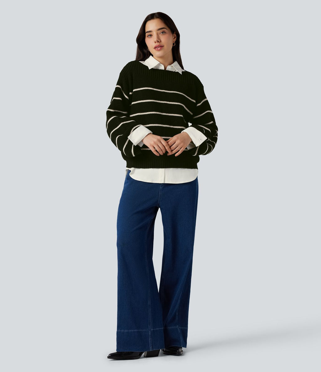 Pull tailleur rayé col bateau manches longues