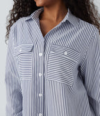 Chemise décontractée manches longues à rayures ourlet arrondi