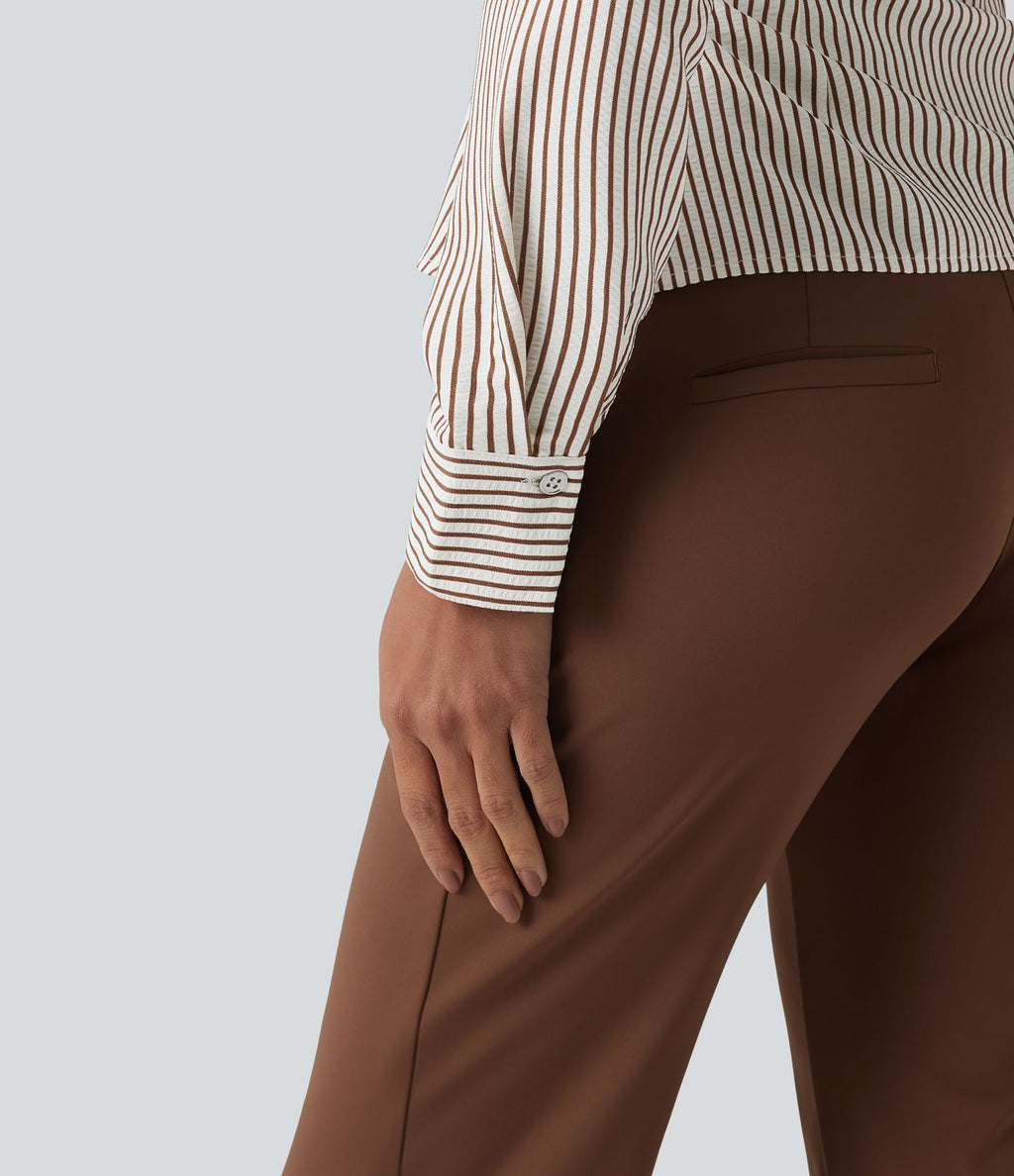 Chemise tailleur portefeuille manches longues à rayures et nœuds latéraux