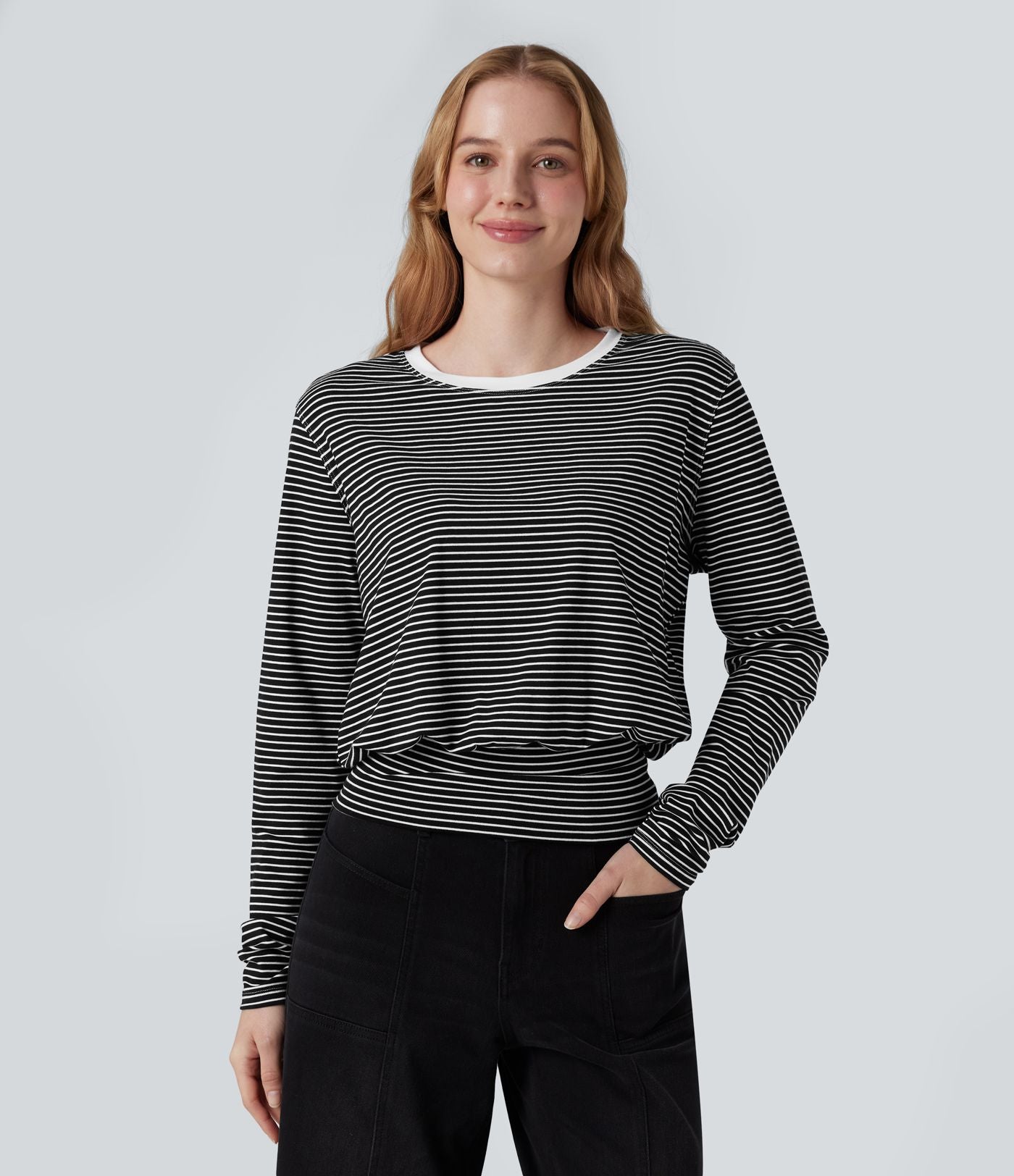 T-shirt rayé col rond manches longues