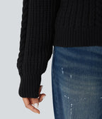 Pull décontracté maille torsadée col rond manches raglan longues coupe décontractée