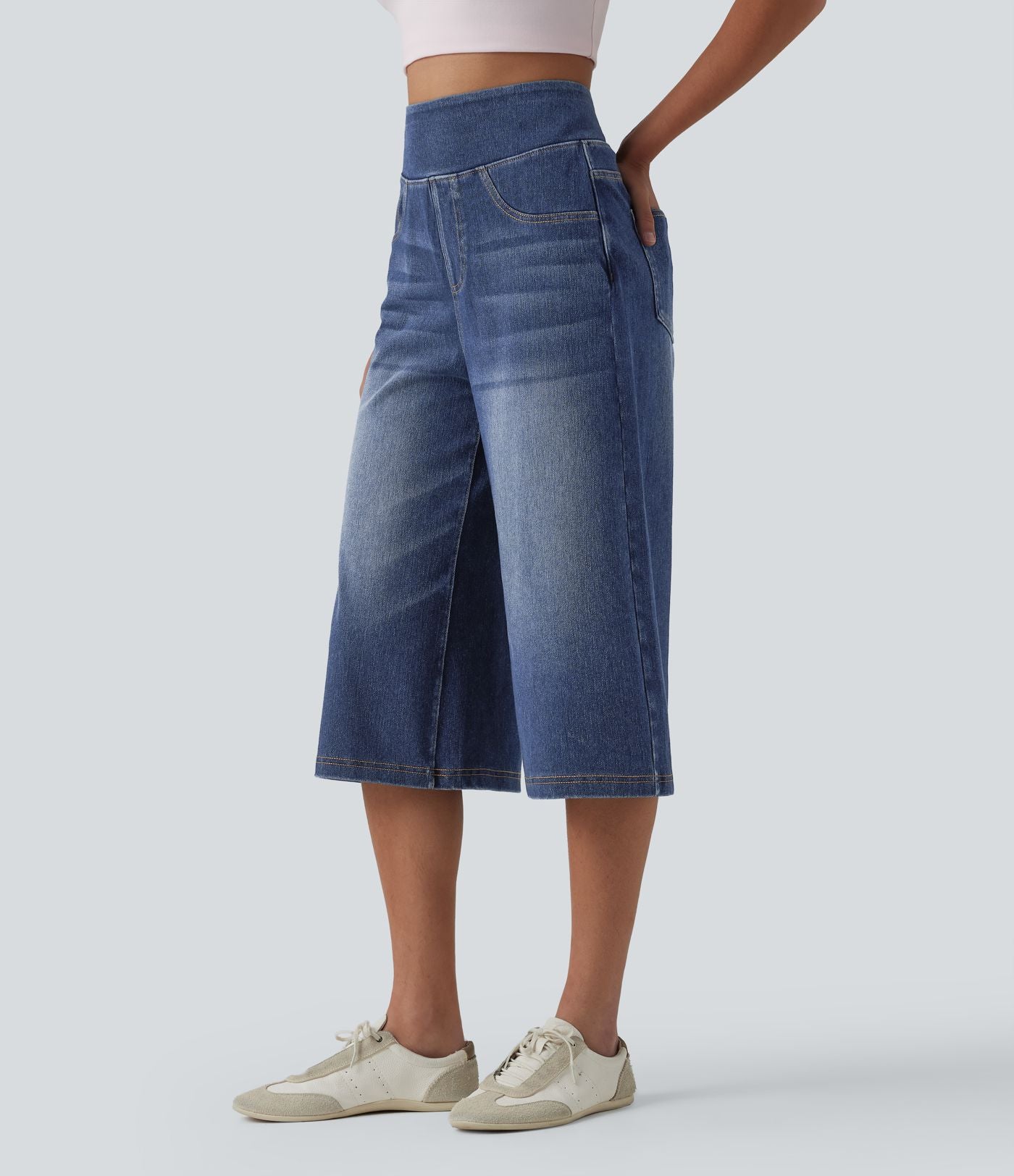 Jean capri ample Halara Flex™ taille haute gainant avec poches