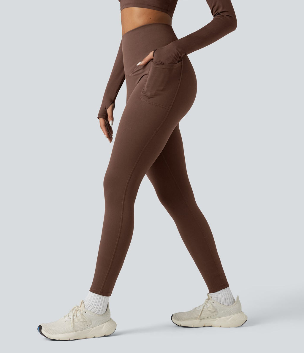 Legging running polaire thermique gainant croisé dos taille haute Halara UltraSculpt™ Heat avec poches