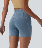 Short denim skinny décontracté Halara Flex™ croisé gainant taille haute 12,5 cm avec poches