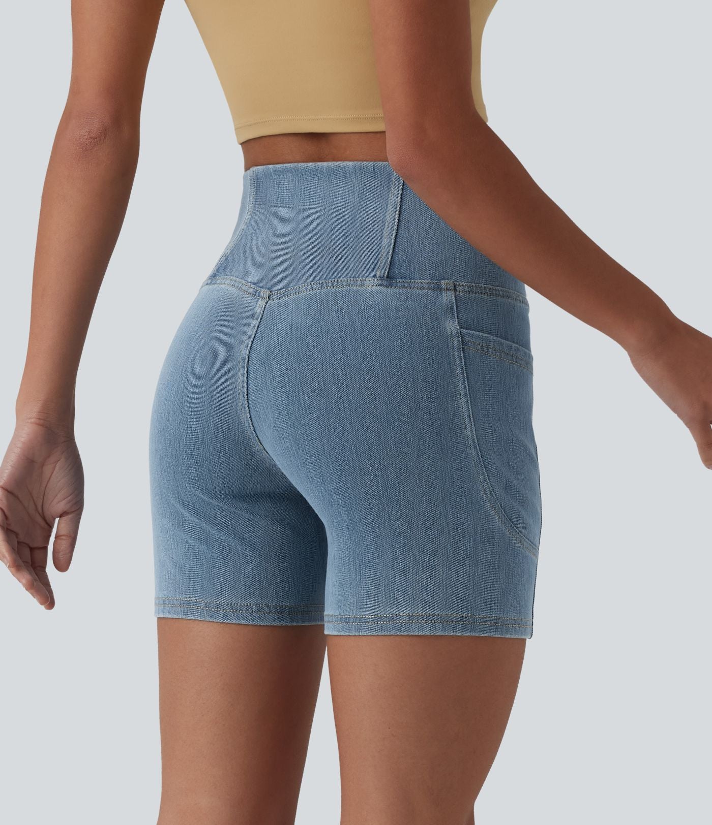 Short denim skinny décontracté Halara Flex™ croisé gainant taille haute 12,5 cm avec poches